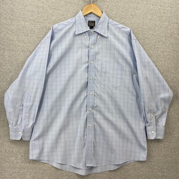 Jos A Bank Shirt Mens 16.5 / 32 Blue Check Travelers Button Up Long Sleeve - Picture 1 of 10